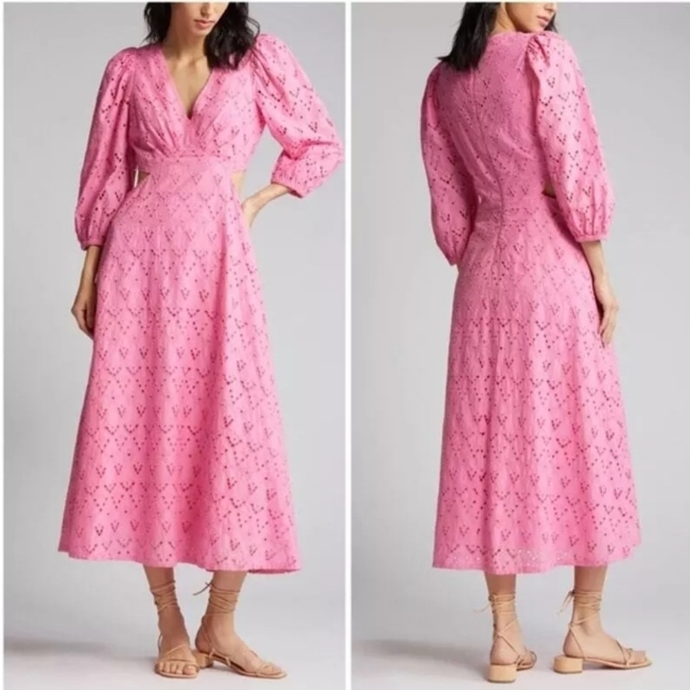Chelsea28 Pink Lace Midi Dress